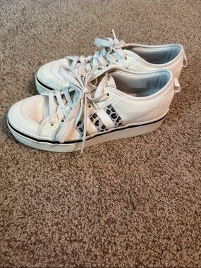 adidas White Low-Top Sneakers with Leopard Stripe Accent